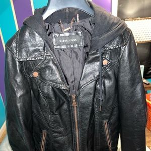 Faux leather hooded jacket